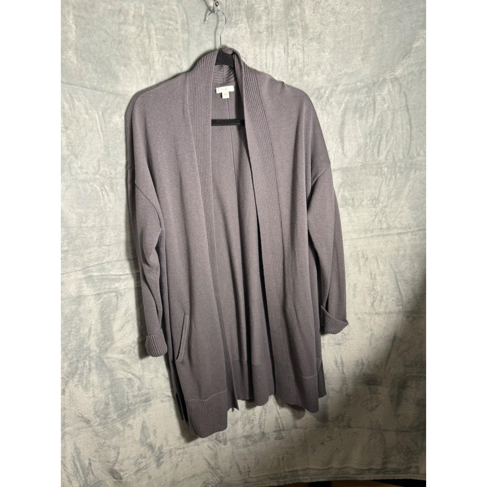 J Jill Gray Ribbed Open Front Long Sleeve Cardigan Sweater Women Xl Wool Blend